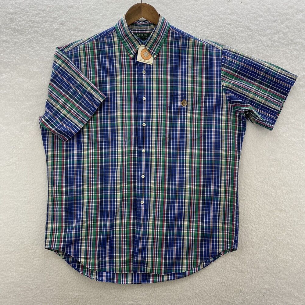 Ralph Lauren Shirt Mens Large Multicolor Plaid Crown Crest Preppy Corpcore Top